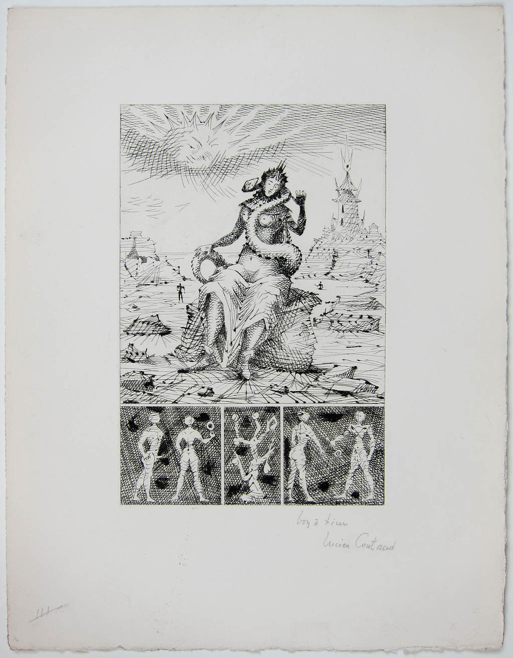 Lucien Coutaud - Le Taureau Blanc - plate III (bon a tirer) - 1956 etching